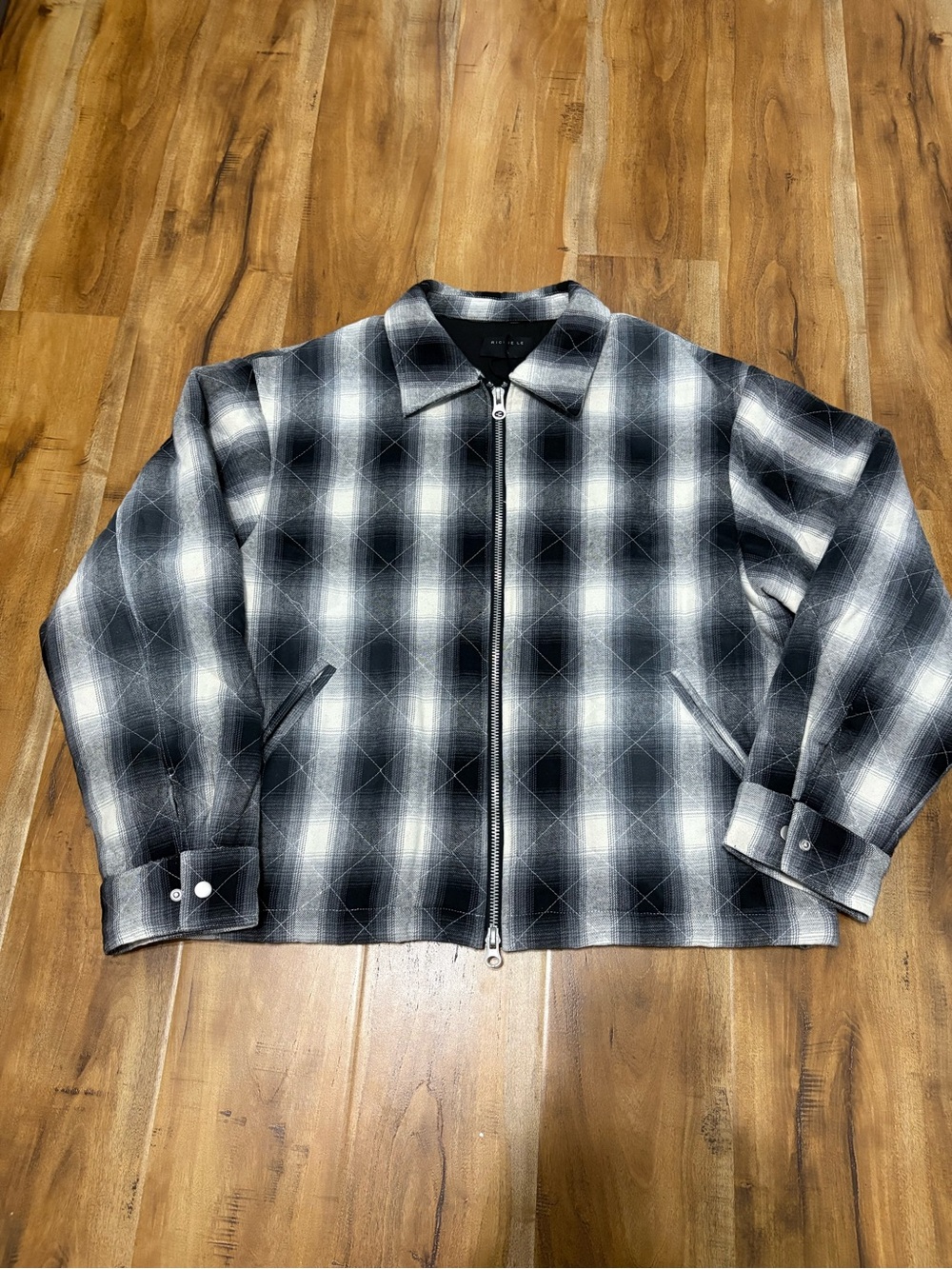 Men's Black & White Plaid Zip-Front Jacket